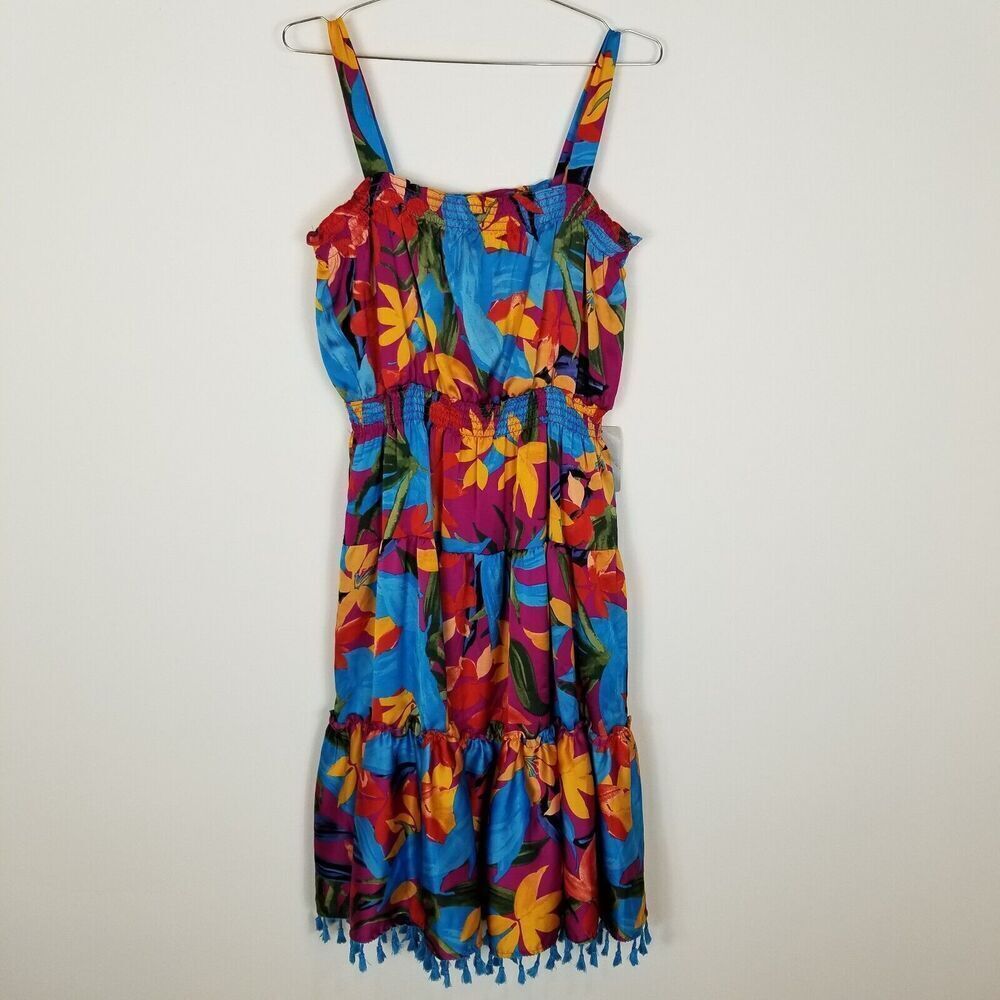 Tahari ASL Women Smocked Hammered Satin Midi‎ Dress Size 16 Floral Multicolor